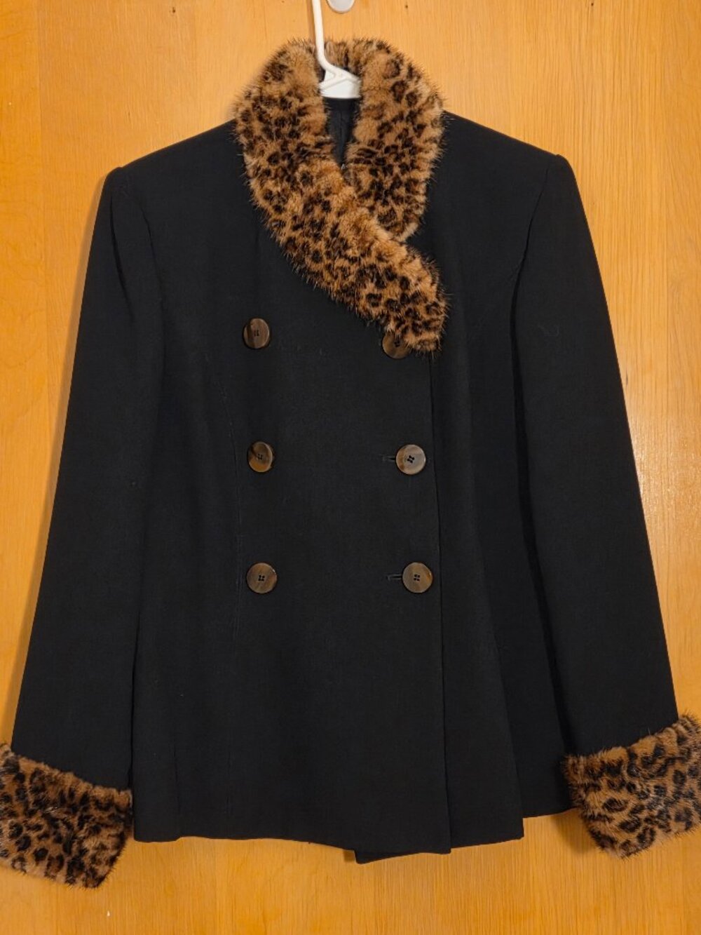 Vintage Shani Blazer Jacket Mink Collar Cuffs Womens 8 Black Mob Wife USA Made